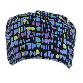 Black Scrub Cap Work Cap Adjustable Cotton Tie Back Scrub Cap for Men Women, Blue Purple Yellow Grid