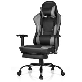 Massage Gaming Chair Recliner with Footrest and Adjustable Armrests for Home and Office-Black