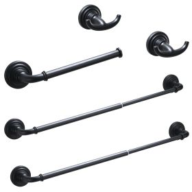 5 Pieces Bathroom Hardware Accessories Set Towel Bar Towel Holder Robe Hook Toilet Paper Holder Stainless Steel (Color: Black)