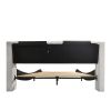 Faux Leather Upholstered Platform Bed Frame with led lighting, Bluetooth connection to play music control, Backrest vibration massage, Curve Design